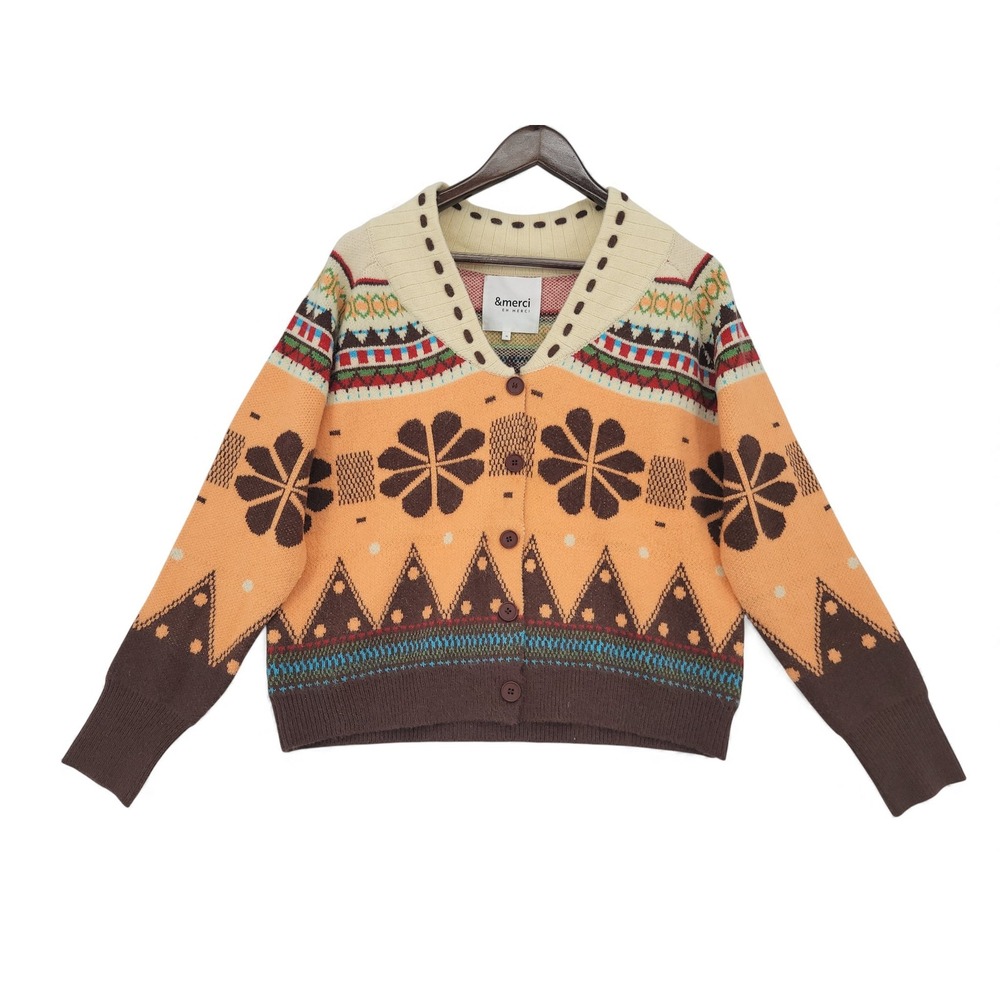 &Merci Vintage Boho Fair Isle‎ Cardigan Medium Cozy Cottagecore Western Knit